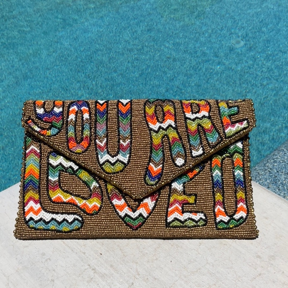 Mary Frances YOU ARE LOVED Beaded Envelope Clutch/Crossbody